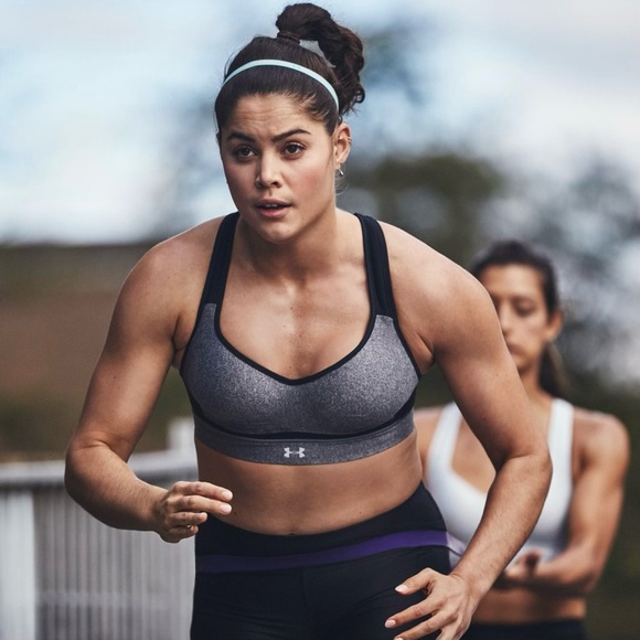 Under Armour, HeatGear Charcoal Heather High-Impact Sports Bra - Picture 2 of 16